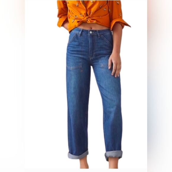 Anthropologie Pilcro The Forager Relaxed Straight Leg cargo Jeans dark wash 27 - Picture 1 of 13